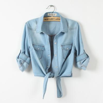 China Breathable Ladies Denim Shirts Wholesale Washed Denim Clothing Jeans Shirts Women for sale