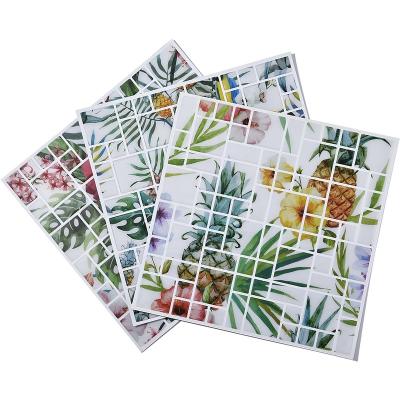 China Waterproof+ECO-Friendly Self Adhesive Plastic Mosaic Flower and Fruit Bathroom Kitchen Backsplash Tiles Stick On Wall Peel Stick Decorative Subway Tile for sale