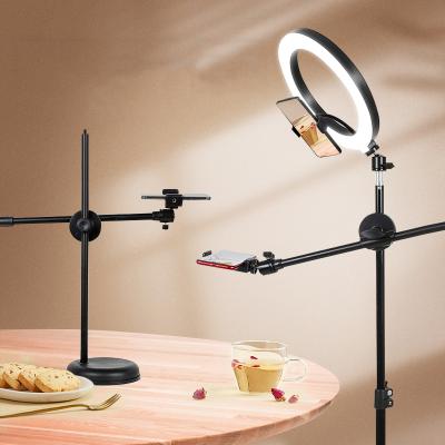 China Full 360 Degree Rotating Desktop Stand Shooting With 10inch Ring Light Photography Video Dimmable Fill Light Aerial Live Streaming Equipment for sale