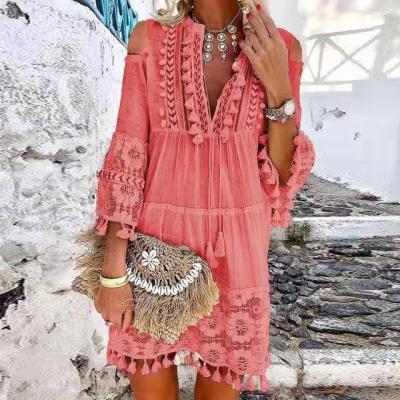 China Spring Autumn Breathable Clothes Fashion Casual Lace Ruffles Women Sheath Long Oversized T Shirt Dress for sale