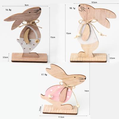 China Wholesale Eco-friendly Disposable Table Top Ornaments Rabbit Egg Painting Easter Gifts Open Wooden Bunny Decoration for sale