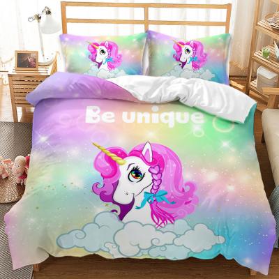 China Rainbow Pony 3D Unicorn Fashion Nondisposable Bedding 3 Pieces Comforter Cover Wholesale for sale