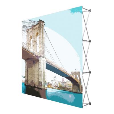 China Portable Indoor Banner Floding 4x3 3x3 Straight Curved Tension Fabric Pop Up Backdrop Display Stand for sale