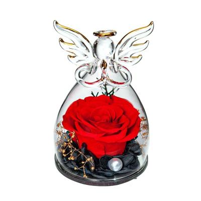 China Wedding Flower Arrangements Floralmansion Preserved Rose in Glass Dome with Eternal Rose Glass Eternal Rose Angel Decorative Flower Figurine for sale