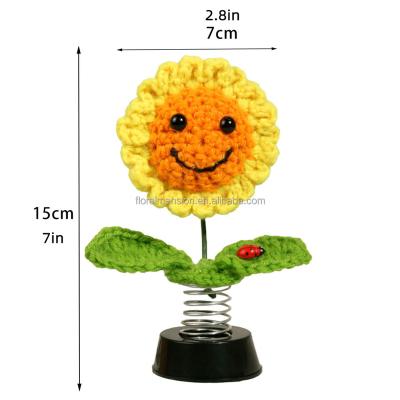 China Decorative Crochet Flower Sunflower Car Accessories Dashboard Home Wedding Decorations Crochet Decorative Smiley Shaking Sunflowers Bobble Head Flowers for sale