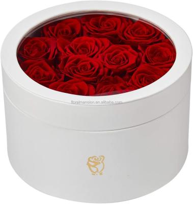 China Wedding Flower Arrangements Wholesale Preserved Rose Box With 12 Eternal Infinity Roses And Leather Box For Gift 3 Years Durable For Her Christmas Gift for sale