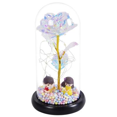 China Fashional Artificial Flowers 50 Models 24k Gold Rose Glass Cover LED Lamp Preserved Flower Mother Christmas Valentine's Day Birthday Gift Set Creative Flower for sale