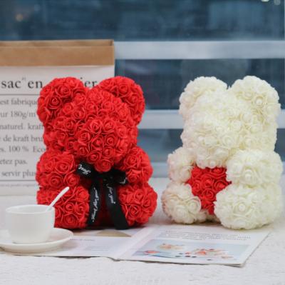 China Fashionable Gift 40cm Artificial Flower Rose Bear PE Foam Flower Bear Teddy Bear Christmas Valentine's Day Gift Wholesale With Gift Box for sale