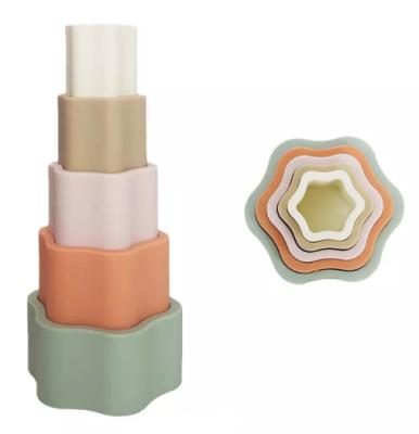 China Eco-friendly Non-toxic Multi-colored Motessori Stacking Toys Baby Nesting Toys Kids Silicone Stackers for sale