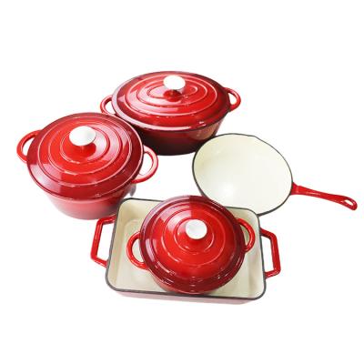 China Wholesale High Quality 8 Pieces Viable Home Kitchen Cooking Non-Stick Enamel Cast Iron Dutch Oven Cookware Sets for sale