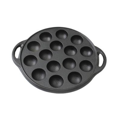 China Household Viable 15 Holes Stick Pre-Seasoned Cast Iron Takoyaki Pan Grill Pan For Cooking Non Puff Octopus Ball for sale