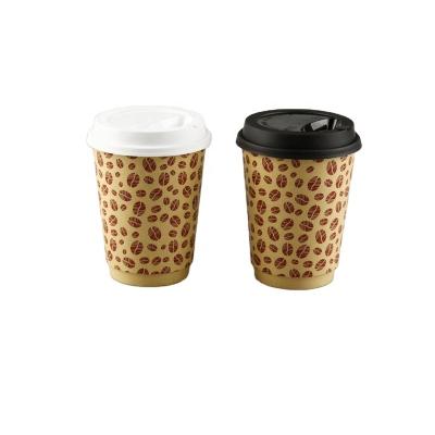 China Biodegradable Disposable Coffee Cups Double Wall Kraft Paper Cup With Lid for sale