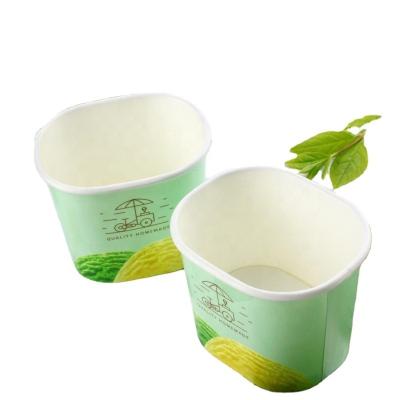 China Biodegradable Rectangular Square Paper Snack Ice Cream Cup With Plastic Lid for sale