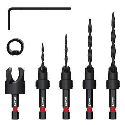 China Soft wood EZARC Wood Countersink Drill Bit Set, 4, 6, 8, 10 Tapered Countersink Bit with 1/4