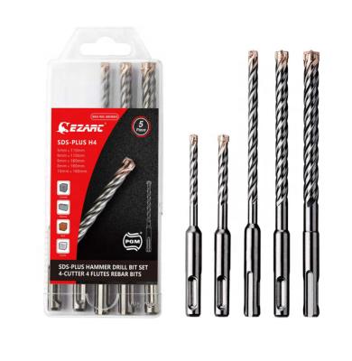 China Masonry Drilling EZARC PGM Concrete Drill Bit Set 5PC SDS-Plus 4-Cutter Carbide Tips for Reinforced Concrete, Masonry, Marble, Brick and Tile for sale