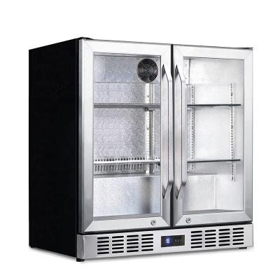 China HOT Sale Single-temperature Two Door Cooler Black Small Back Bar Display Showcase Beverage Fridge Commercial Bottle Cooler for sale