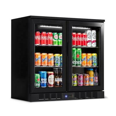 China Single-temperature Two Door Bottle Display Bar Cooler Small Beverage Cooler Black Commercial Fridge Rear Cooler for sale