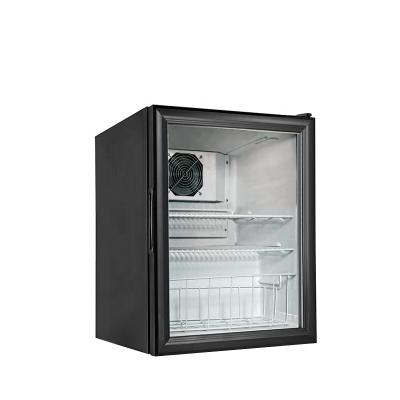 China 52L Single-Temperature Door Glass Bottle Cooler Black Beverage Cooler Countertop Small Refrigerator Car Display Showcase Cooler for sale