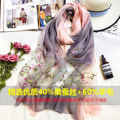 China Korean simple woolen silk embroidery silk color gradient scarf warm embroidery scarf for women for sale