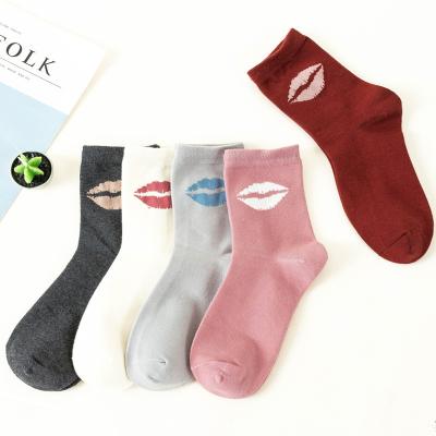 China Wholesale Anti-Fault Ladies Red Lips Printing Cotton Autumn And Winter Thick Crew Socks Socks Warm Women Socks for sale