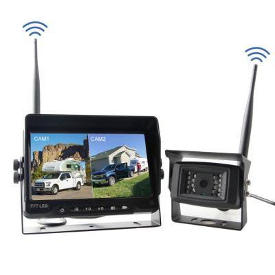 China Monitor with vodeo disk function max support 1pc 128G SD card inout with guide line forklift split screen AHD 2.4Ghz wireless rear view reversing camera system for sale