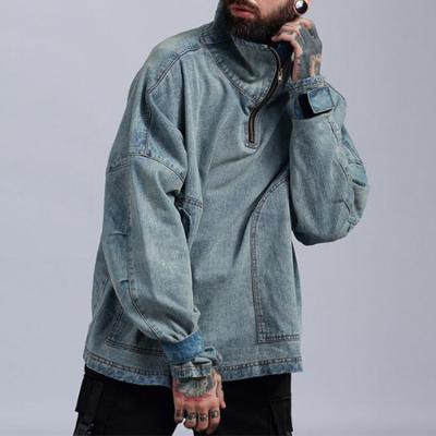 China 2021 Men's Jean Coats Turtleneck Oversize Loose Vintage Anti-Shrink Jacket For Men for sale