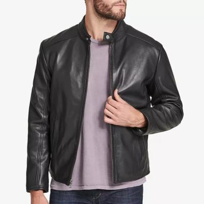 China New Styles Breathable Casual Jacket Men Simple Black Windbrake Crop Jacket With Zipper PU Leather Jacket Men for sale