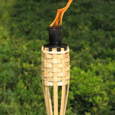 中国 Garden Light Bamboo Torch with Black Metal Wick Holder for Outdoor Decoration.Wholesale cheap natural bamboo tiki torch 販売のため