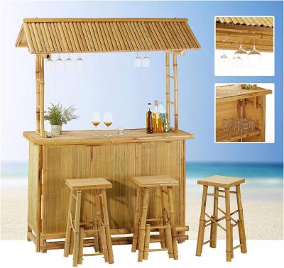 China Outdoor Tiki Bar Set Adjustable Feet Outdoor Bar Table with Acacia Wood Top & Storage for Party, Garden, Kitchen for sale