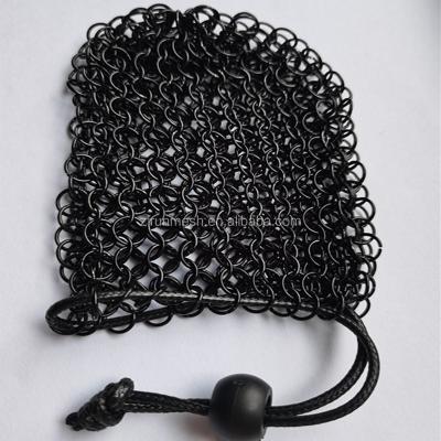 China Corrosion Resistance Chainmail Dice Bag / Long Life Stainless Steel , Black Chainmail Mesh for sale