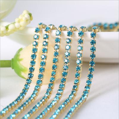 China High Quality Flatback Rhinestone Cup Chain Blue Green Fancy Wedding Rhinestone Cup Chain Setting for sale