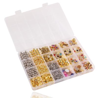 China Hot Selling DIY Jewelry Accessory 24 Grids Amazon Nail Studs Mixed Colors Plastic Gold Beads For Jewerly Accessories for sale