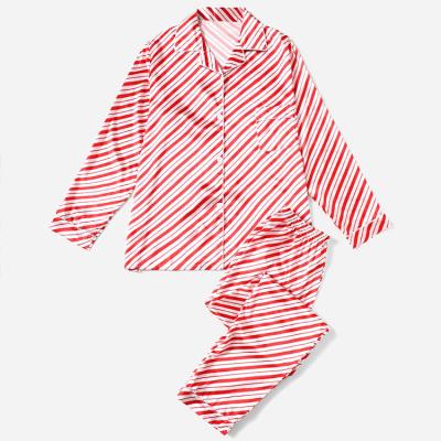 China Online Shopping Compressed High Quality Silk Pajamas Sets UK Stripe Print Christmas Pajamas Satin For Women Set Christmas Pajamas Family for sale