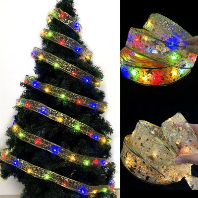 China 2022 Hot Selling Ribbon Flashing Lamp And Christmas Lights Tree Led Decoration Gift Box Bow Tie Copper Wire Family Christmas Tree Lights for sale