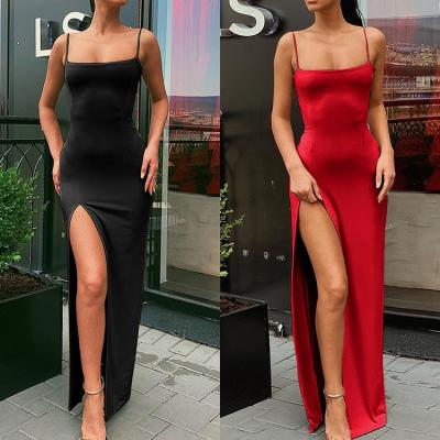 China Latest Anti-Wrinkle Design Solid Color Dress Dresses High Split Maxi Women Evening Dresses Full Length for sale