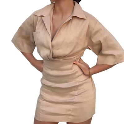 China Anti-Wrinkle Casual Wear Women Lady Elegant Solid Color Simple Dress for sale