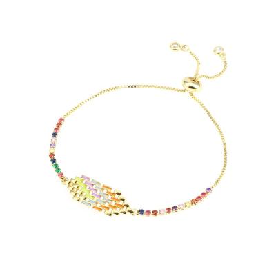 China Fashion Metal Weave Form Colorful Rainbow Paved Zircon Gemstone Bracelet for sale