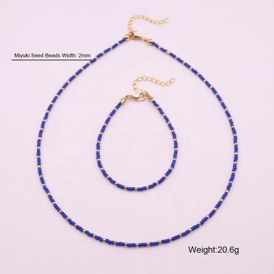 China Genuine BOHEMIA News Miyuki Seed Beads Adjustable Handmade Women's Blue Necklace Set for sale