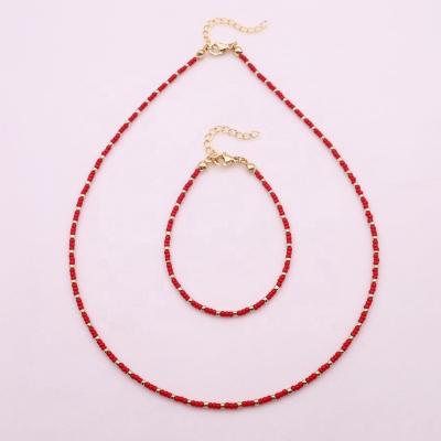 China BOHEMIA New Listing Adjustable Boho Miyuki Beads Red Jewelry Set For Women for sale