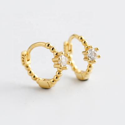 China FASHIONABLE Round 925 Sterling Sliver Gold Plated High Polished Princess Huggie Earrings For Girls for sale