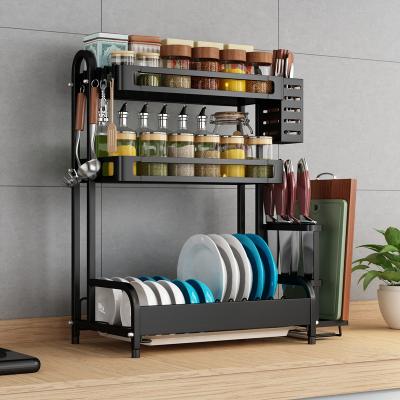 China Multi-Layer Smart-Furn Storage Dish Drying Rack 3 Tiers Stainless Steel Black For Kitchen Seasoning Storage Configure Multifunctional Tool Rack for sale