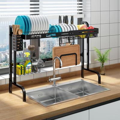 China Easy Installation Smart-Furn Sink Dish Drying Rack For Kitchen 2 Tiers Stainless Steel Plate Cutting Board Utensil Holder Rustproof Drainer for sale