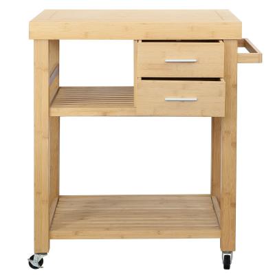 China Safe Hardware Smart Bamboo Kitchen Cart Desk With Wheels Wooden Drawers Customized Design Utility Storage Shelf 3 Tier Movable Dining Rack for sale