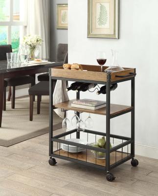 China Furn Bar Cart Convertible Smart Industrial Kitchen Serving For Home 3 Tier Rolling Side Movable Table Wood Metal With Wheels Storage Cart for sale