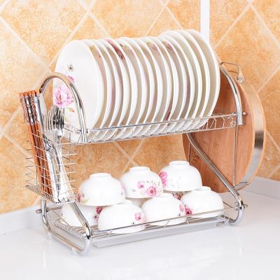 China Stainless Steel Dish Drainer Rack Sustainable Kitchen Over Sink Dry Shelf With 2 Tiers For Storage Large Layer Tray Rack Adjustable Panel for sale