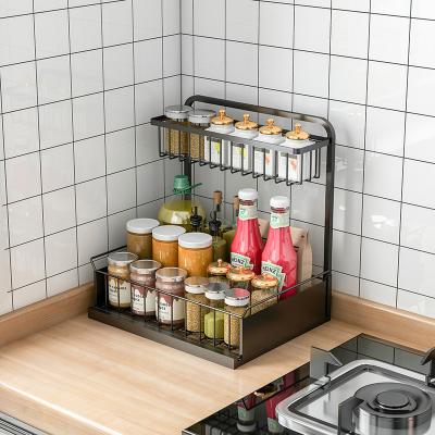 China Multifunctional Display Smart-Furn Spice Rack Organizer For Stackable Seasoning Cabinet 2 Tier Countertop With Rack Stepped Design Storage Countertop for sale