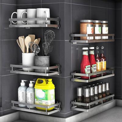 China Multifunctional Storage Smart-Furn Spice Racks Organizer Wall Mounted Storage Rack Hanging Shelf Set for Kitchen 304 Stainless Steel Jars Rack for sale