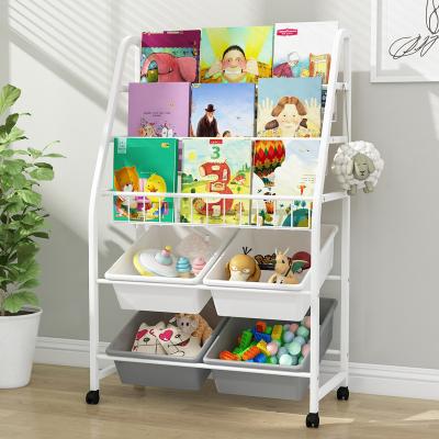 China Smart-Furn Sustainable Toy Rack Organizer For Kid Storage Shelf White With 4 Bins Plastic Kids Multi Shelf Playroom Bookcase Rack for sale