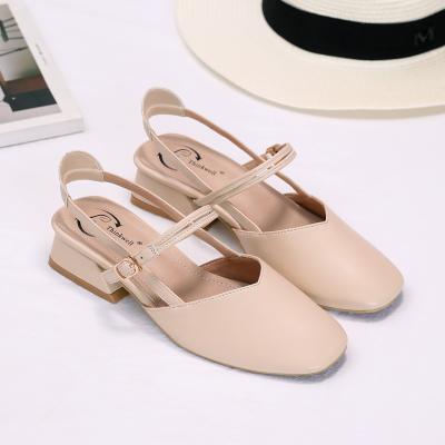 China Fashion Trend Soft&Comfortable Adjustable Buckle Strap Milky White Beige Ankle Strap Heeled Sandals for Women and Ladies Summer 2021 for sale