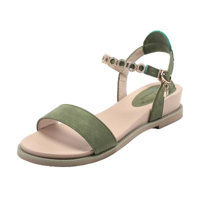 China Fashion Trend Shiny Black Beige Green Rhinestone Ankle Strap Heeled Sandals Flats for Women and Ladies Wedges Sandals for sale